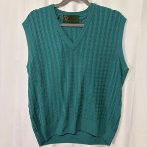 Vtg Hickey Freeman Bobby Jones Sweater Vest Size Small Teal Green 100% Wool Golf